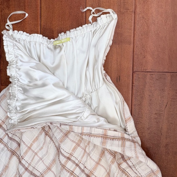 Vintage Gianni Bini Strapless Linen Dress Size 10 Brown/cream Plaid - Picture 5 of 8